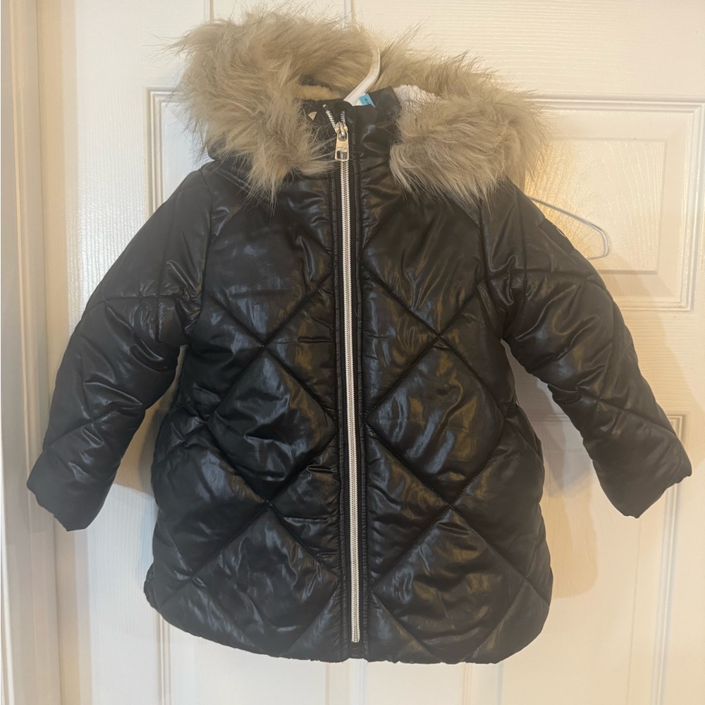 Calvin Klein Jeans Black Puffer Jacket with Faux Fur Hood